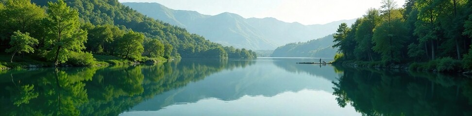 Obraz premium A serene lake reflects the surrounding forest at ATTA Resort, serene, natural