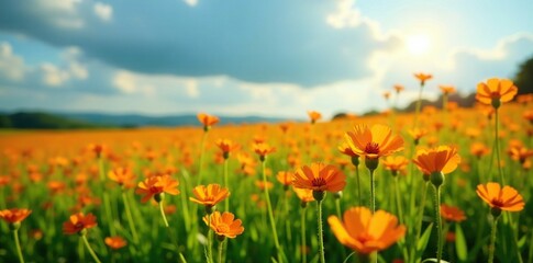Field of orange hawkweed flowers swaying gently, hawkweed, orange, wind