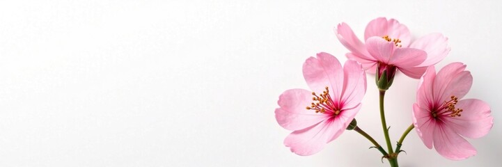 Obraz premium Pastel pink geranium flowers unfolding on a crisp white background, nature, floral, petals