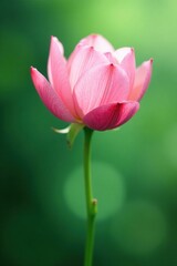 Fototapeta premium Soft pink mallow against a hazy green background, Greenery, Nature