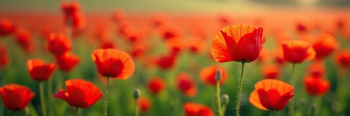 Naklejka premium Field of red poppies with a subtle gradient effect, poppy, nature