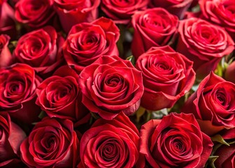 Lush Red Roses Bouquet, Deep Focus Stock Photo