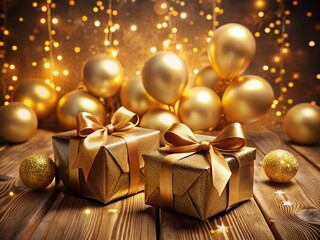 Luxurious Golden Gift Boxes & Balloons - Festive Holiday Background