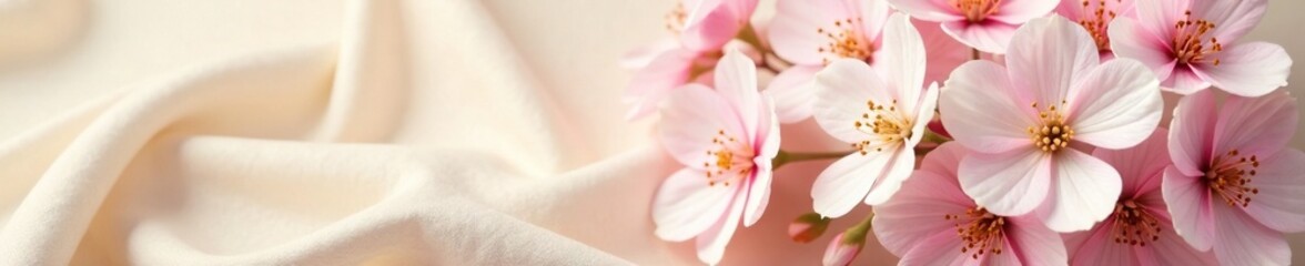 Soft pink and white flower bouquet on beige fabric, bouquet, blossoms