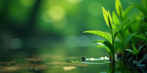 Horsetail's distinctive, woody stem growing in water, wood, plant