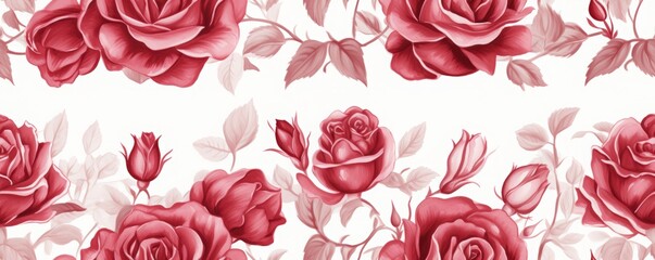 Collection of Red and White Roses background, Watercolor, Seamless Pattern with floral decoration for celebration and romance, Valentine's theme