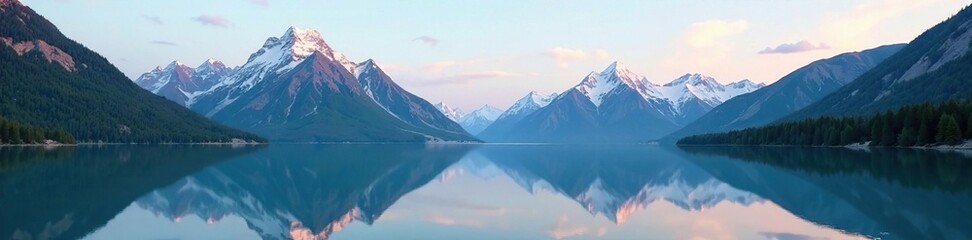 Majestic mountain peaks reflected in a calm lake surface, nature, serenity