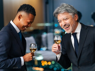 toast, celebration, party, glass, smile, business, businessperson, people, wine, champagne, alcohol, drinking, event, entertainment, countdown, new year, new year's eve, businessman, president, manage