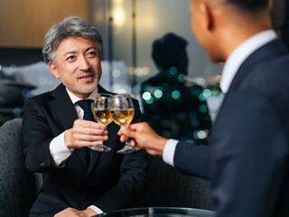 toast, celebration, party, glass, smile, business, businessperson, people, wine, champagne, alcohol, drinking, event, entertainment, countdown, new year, new year's eve, businessman, president, manage