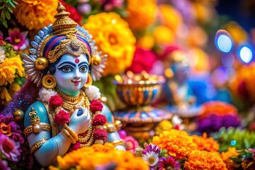 Macro Photography:  Intricate Details of Krishna Janmashtami Decorations