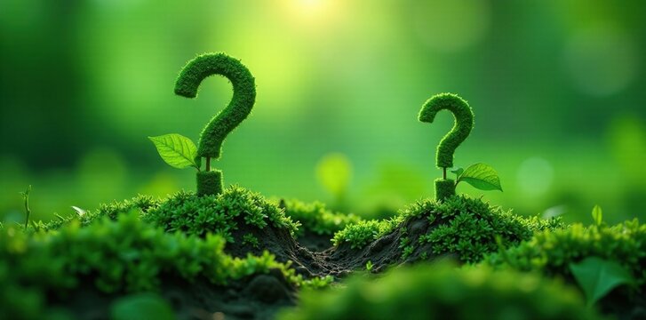 Mystical green question marks growing from ground, mystical, fertility, question marks
