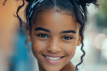 Portrait of a beautiful young girl smiling and showing perfect teeth