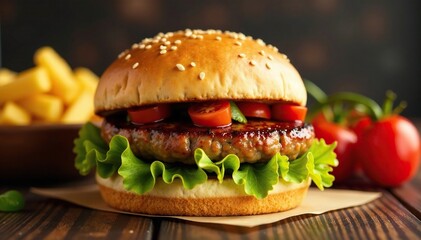 Brown sausage patties on burger bun with toppings nearby, , sausages, topping