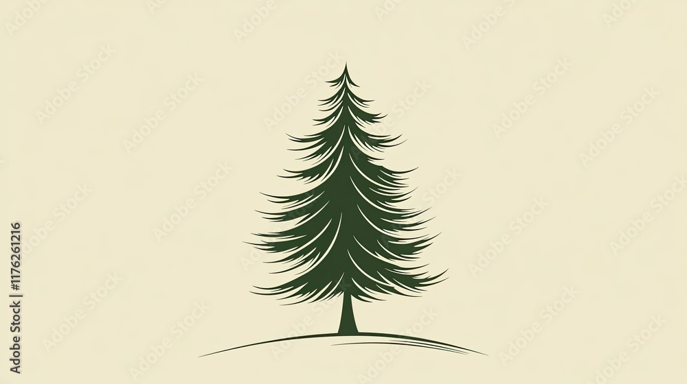 Poster minimalist spruce tree in vector format, outlined in bold lines and centered on a plain background.