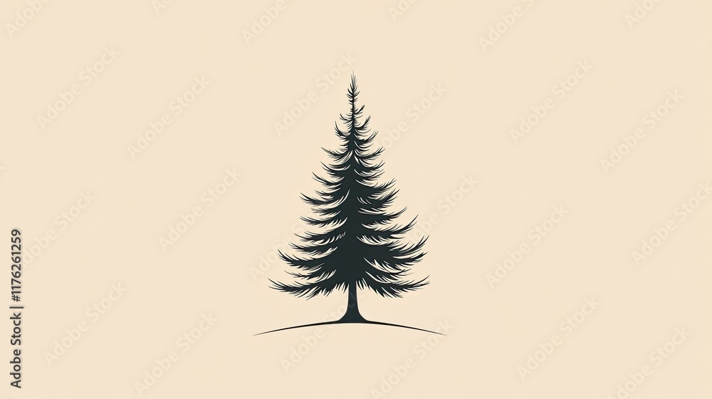 Poster minimalist spruce tree in vector format, outlined in bold lines and centered on a plain background.