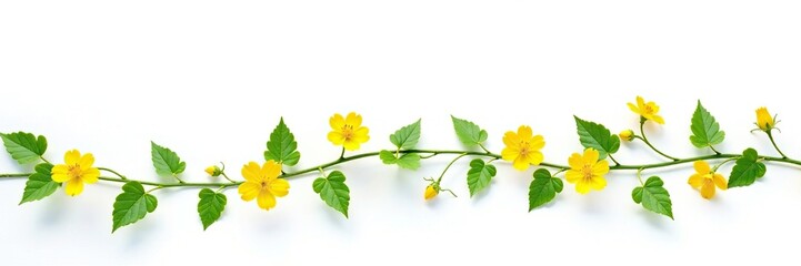 Obraz premium Winding vines with small yellow flowers on a white background, plant, isolated