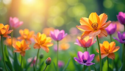 Colorful Prince s Feather flowers swaying in the breeze, breezy, flowers, spring