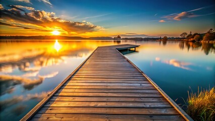 Serene Empty Dock on Calm Lake at Sunset - Architectural Photography