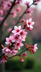 Obraz premium Osmanthus flowers in shades of pink and white start to bloom on the limbs of a dormant tree as autumn gives way to winter, leaves, garden, fall