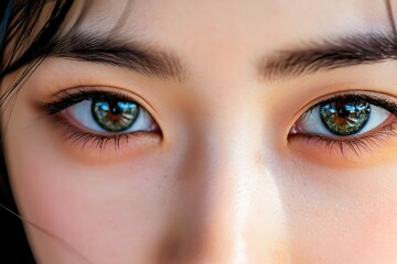 Fototapeta premium Macro close-up of captivating green eyes belonging to a young asian woman, highlighting her natural beauty and expressive gaze