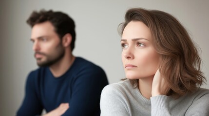 Obraz premium Couple in deep reflection during a moment of silence in a minimalist indoor space.