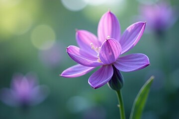 Fototapeta premium Delicate purple flower with curved petals unfolding, delicate, purple