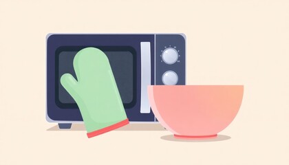 Kitchen Tools Icon Set. Set of a microwave, oven mitt, and mixing bowl with soft gradients.