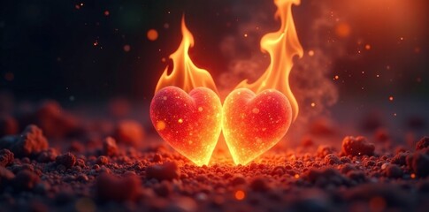 Twin flames burning with a soft ethereal light, gentle, fire, soft
