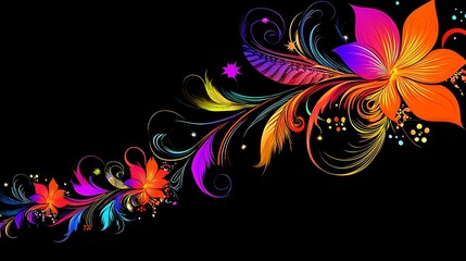 Vibrant Colorful Flowers and Swirling Floral Design