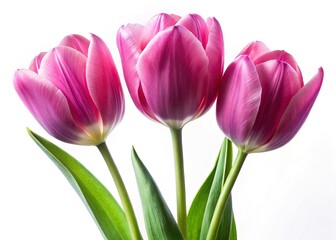 Fototapeta premium Three Pink Tulips on Transparent Background - Spring Floral Design Element