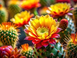 Obraz premium Vibrant Cactus Blossom: Red and Yellow Desert Flower Portrait