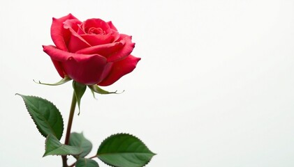 Single rose isolated on white background with subtle water droplets, wet, floral, isolation