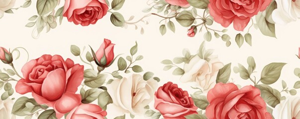 Collection of Red and White Roses background, Watercolor, Seamless Pattern with floral decoration for celebration and romance, Valentine's theme