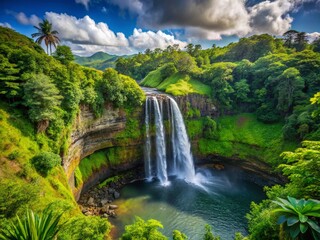Majestic Wailua Falls, Kauai: Lush Rainforest Waterfall Cascading into Emerald Pool