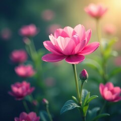 Obraz premium Soft focus pink flower blooming in a dreamy atmosphere, flowers, delicate