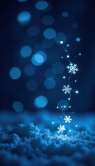 Fototapeta premium Twinkling snowflake lights dance on a dark velvet background, winter, blue, white