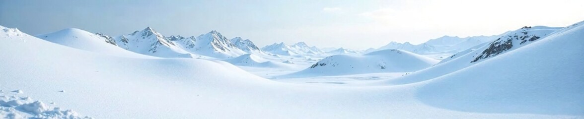 Obraz premium Snow-covered terrain with rolling mounds and hills, winter landscape, frozen ground, snowy terrain