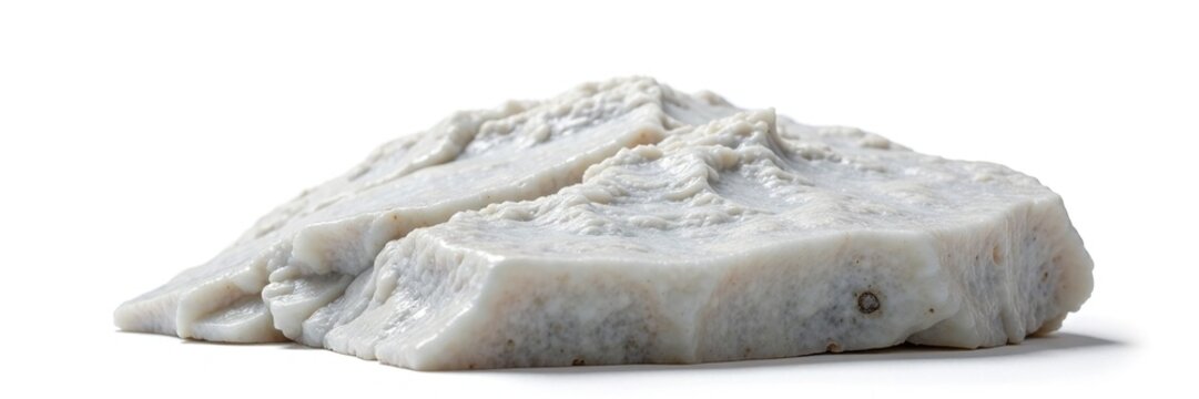 Grey sedimentary rock isolated on white background, calcium carbonate, calcium rich