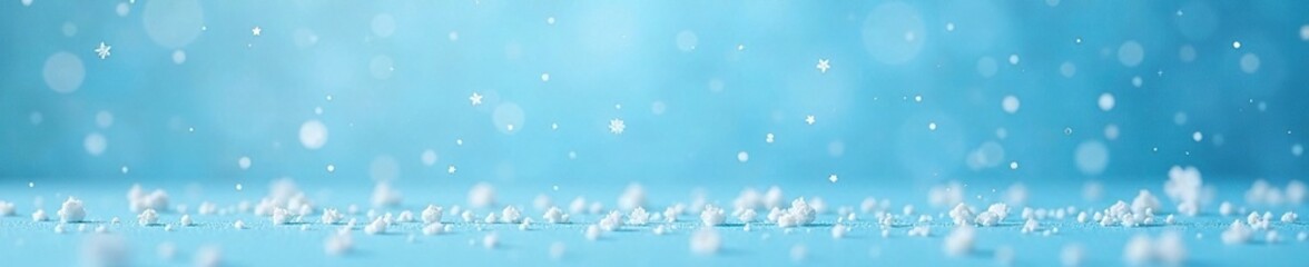 Delicate flakes fall gently on the serene blue background, delicate, pastel, frozen