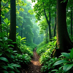 Fototapeta premium dense foliage green forest leaves trees tropical plants, tropical plants, foliage, tree canopies