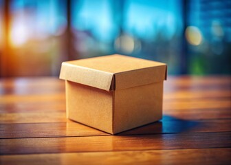 Miniature Brown Chic Empty Cardboard Gift Box, Tilt-Shift Photography