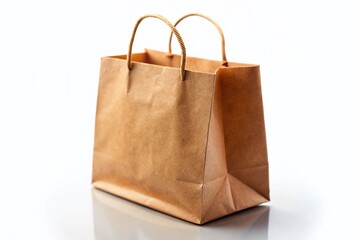 Miniature Paper Bag, Tilt-Shift Photo, Brown Craft Paper Shopping Bag Isolated on White Background