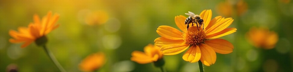Orange and yellow flower in full bloom with bees, nature, blossoms