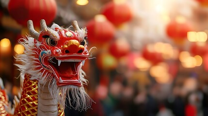 Naklejka premium Captivating Dragon Dance Procession with Vibrant Colored Lanterns Illuminating the Festive of a Traditional Chinese Cultural Event