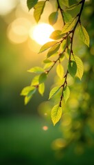 Delicate willow branches caught in solar rays, serene, sunlight, soft focus
