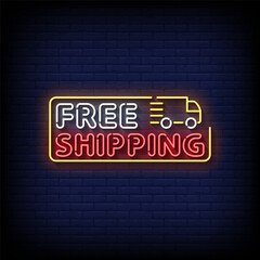 Obraz premium free shipping neon sign style with brick wall background vector