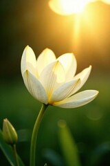 Fototapeta premium Delicate white petals unfold in sunlight's warm glow, bloom, sun