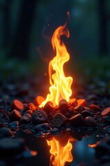 Soft flame rises from the darkness in a peaceful scene, , nature, flame