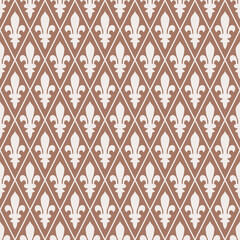 Seamless mocha brown fleur de lis medieval pattern vector