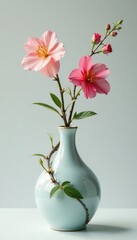 Delicate floral vine wraps around a slender vase, botanical, flowers